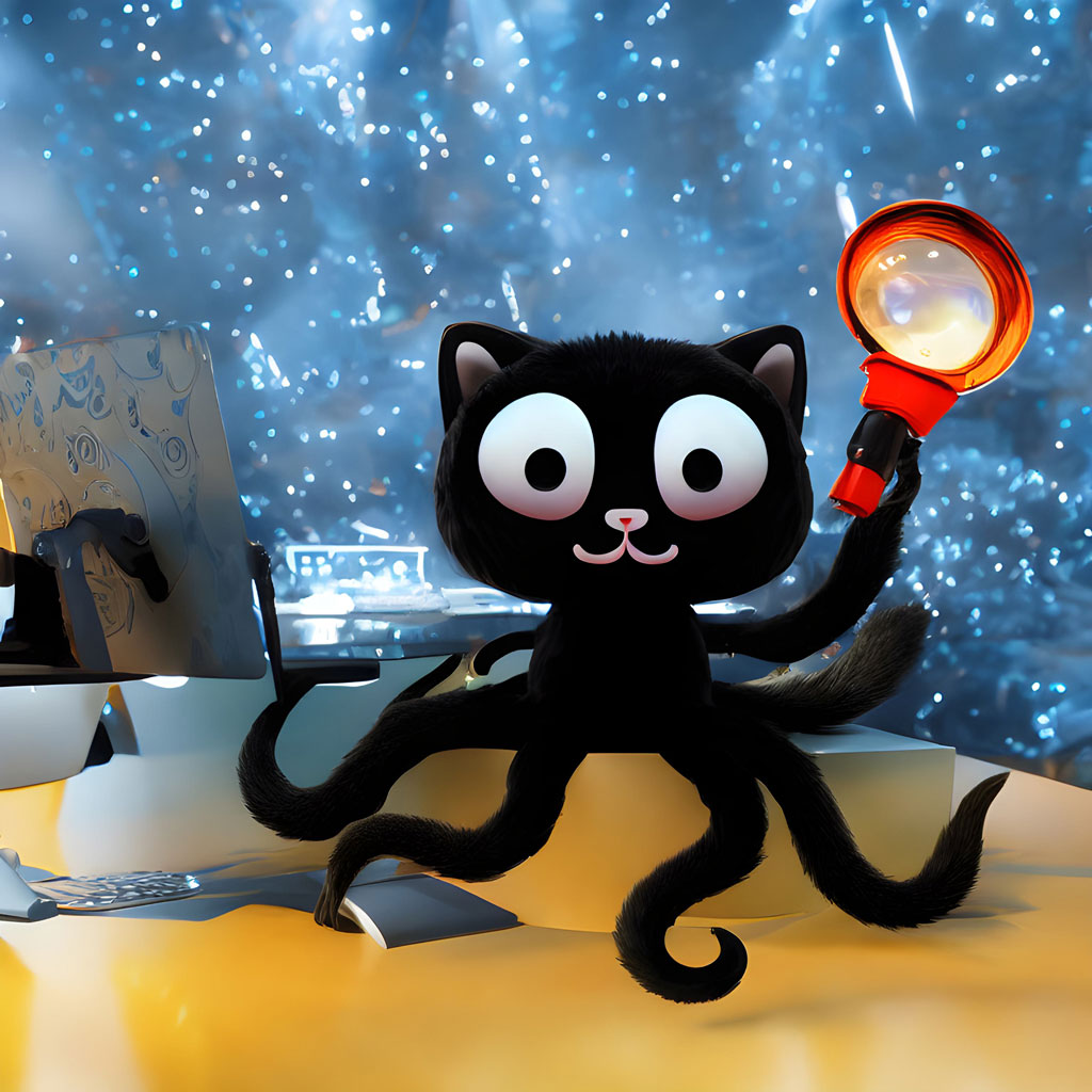Stable Diffusion prompt: hyper detailed unreal 4k of a furry realistic detailed octocat cat ears octopuss holding a magnifying glass