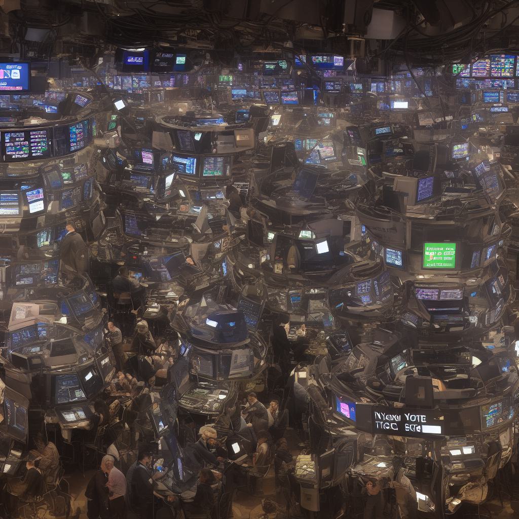 Stable Diffusion prompt: new york stock exchange trading floor, robot standing in middle, cozy vibe, realistic, intricate, Seed-3816647 Steps-40 Guidance-7.5